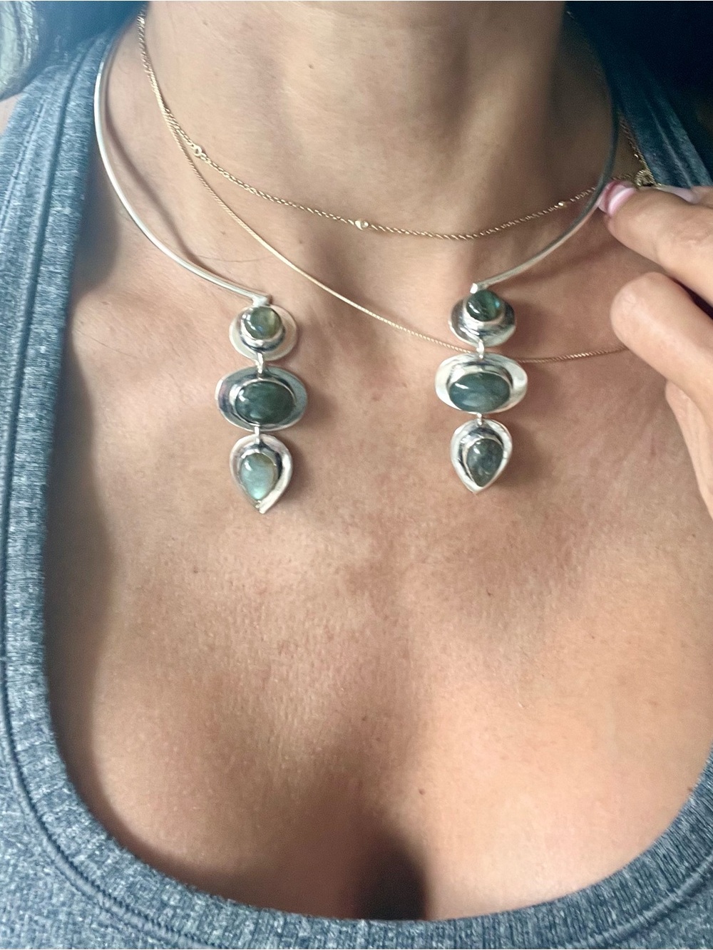 925 FLASH LABRADORITE Wire Choker Collar Necklace - Picture 6 of 9